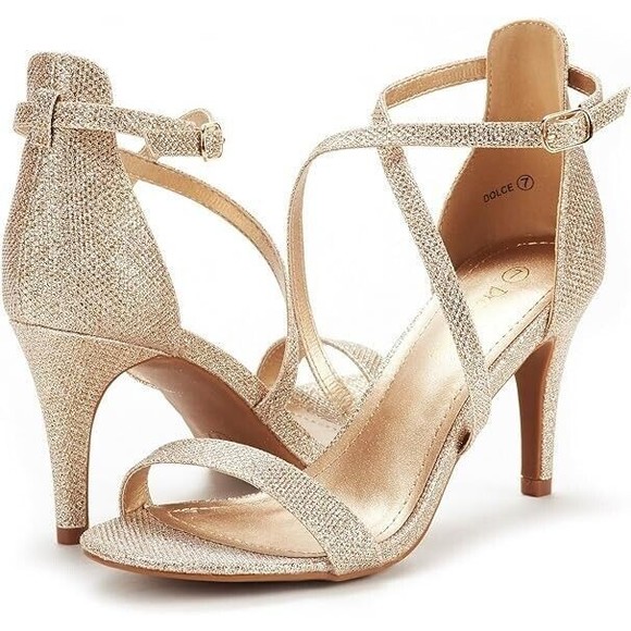 DREAM PAIRS Shoes Women's Size 10 Gold Sparkle Stilettos Open Toe Heel Sandals - Picture 1 of 14